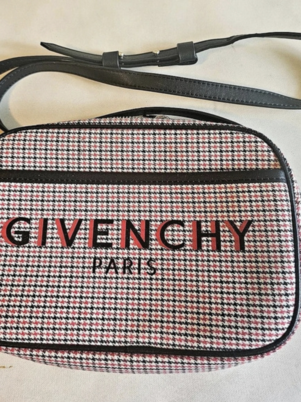 Givenchy Bond Houndstooth Camera Crossbody Bag Red & Black